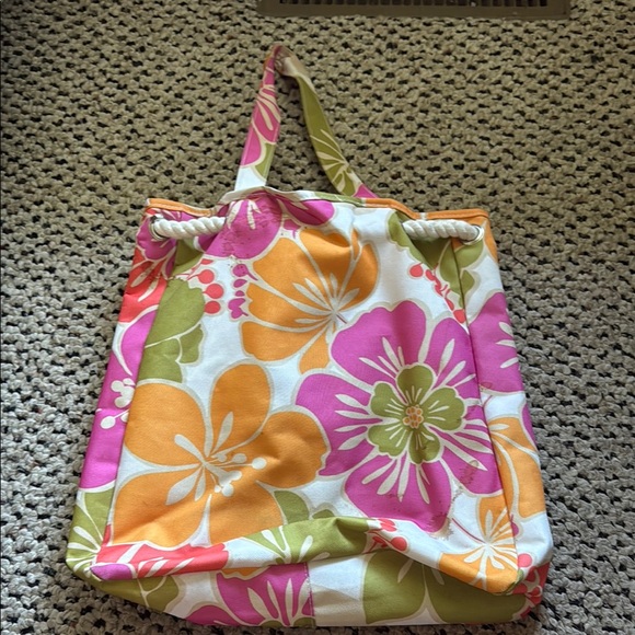Floral Tote Bag - Pink, Orange, Green - Picture 2 of 2